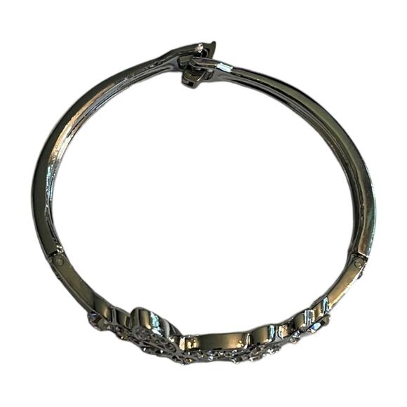 Butterfly Silver Rhinestone Bangle Bracelet - Picture 3 of 4